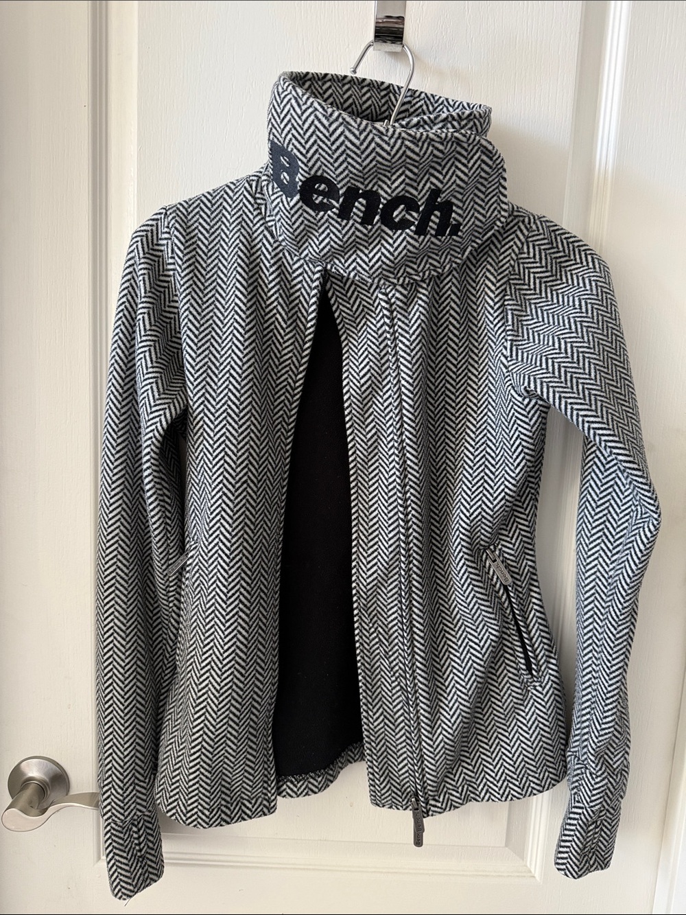 Bench Womens Black & White Herringbone Zip Jacket